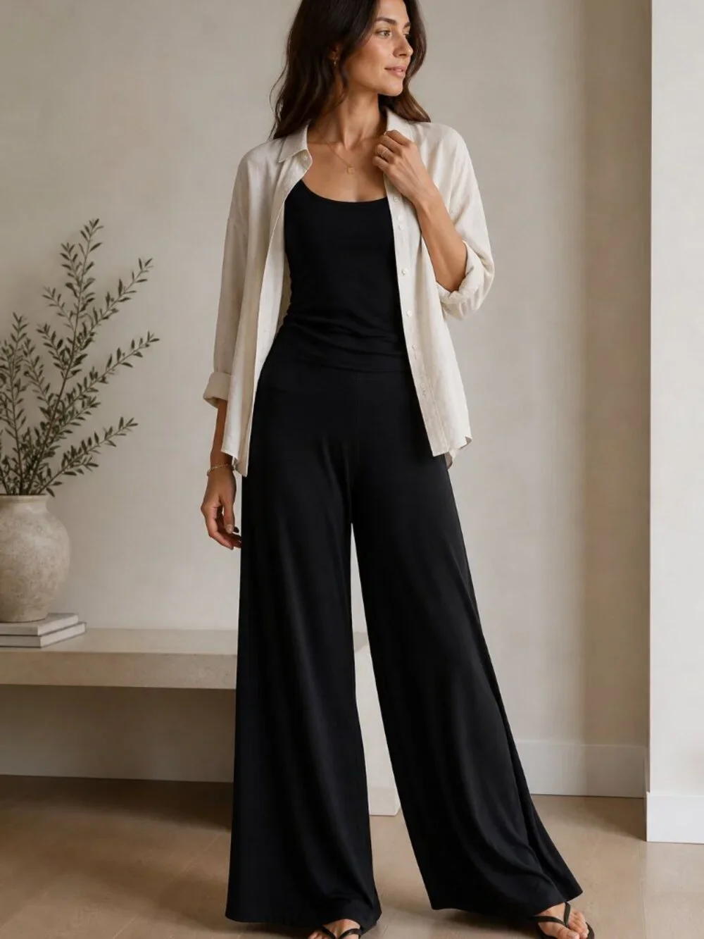 Lissa Paris Black Wide Leg Stretch Pants | Made in France | One Size - Picture 2 of 6